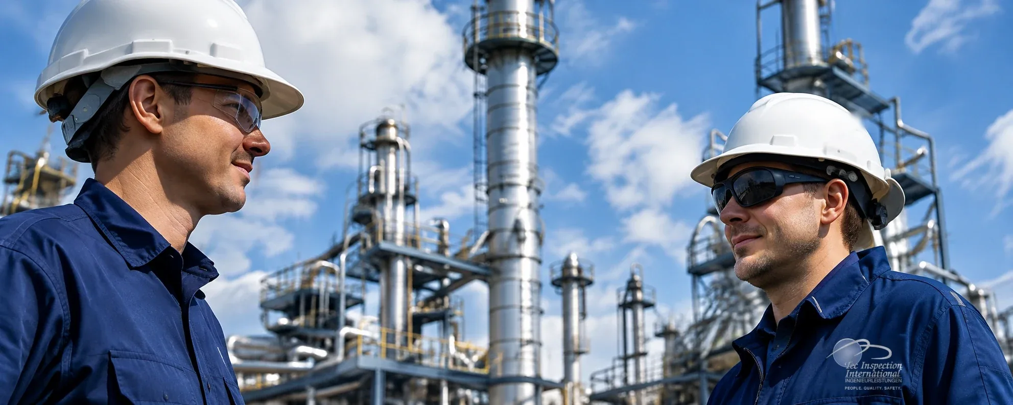 Two technical specialists performing manufacturing supervision at a refinery