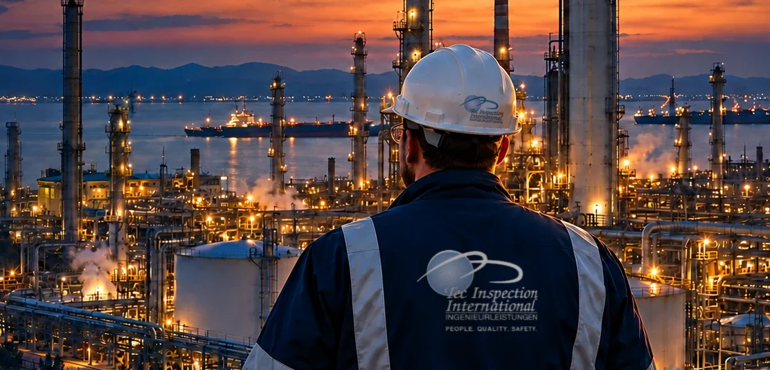 Tec inspector in front of an industrial plant
