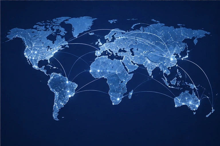 World map with international connections